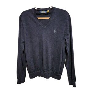 Polo Ralph Lauren Embroidered Logo VNeck Washable Merino Wool Sweater Navy Large